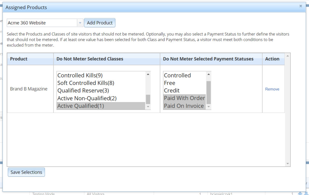 Metering Assign Products Modal